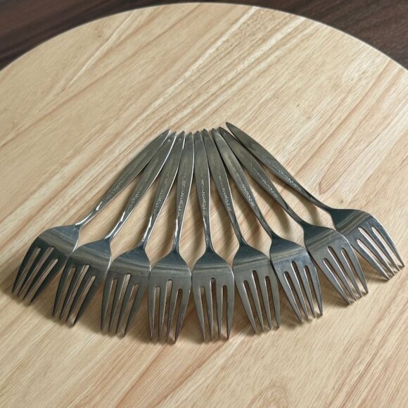 9 Fantasy 1881 Rogers Oneida Salad Forks 6-1/8" Atomic MCM Design Stainless - Picture 9 of 9